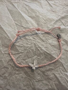 NWOT Pura Vida Pink Braided Bracelet with Silver Butterfly Charm